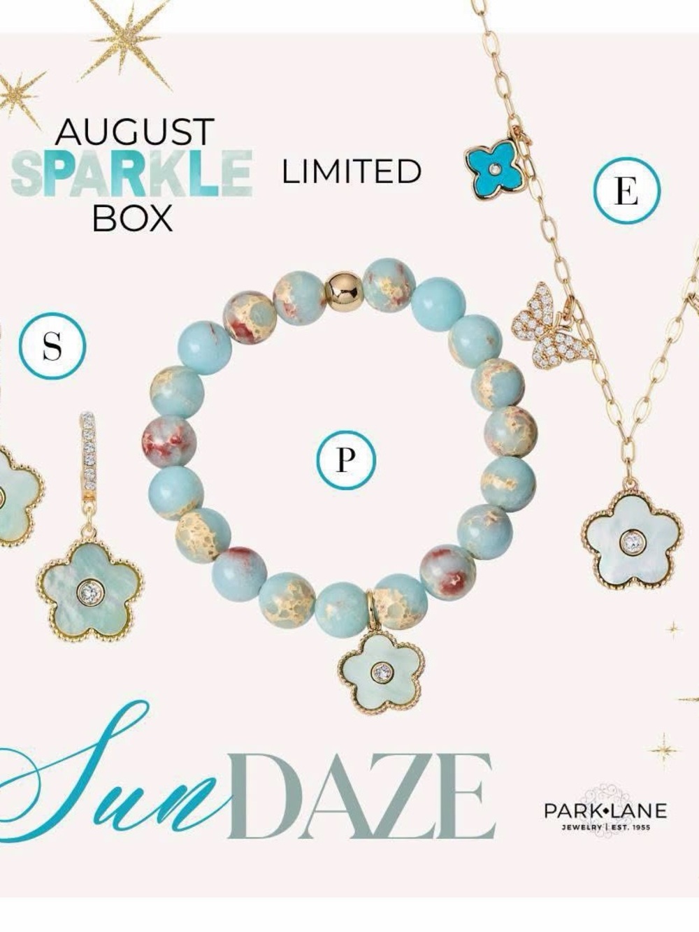 Park Lane SunDaze Aqua and Gold Beaded Flower Charm Bracelet